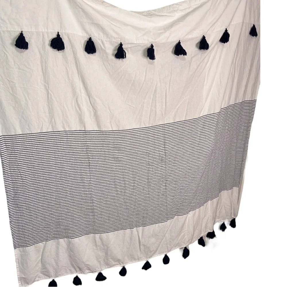 Peri Home Panama Stripe Cotton Shower Curtain with Large Tassels